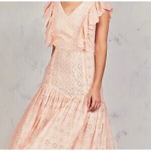 LoveShackFancy Crissilda Dress Pink Parfait Eyelet Maxi Dress Small NWT